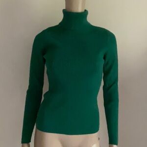 Moda‎ International Ribbed Knit Turtleneck Sweater Kelly Green